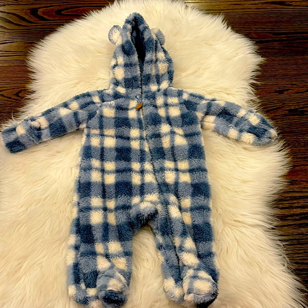 Carter's Blue and White Plaid Plush Footed One-Piece